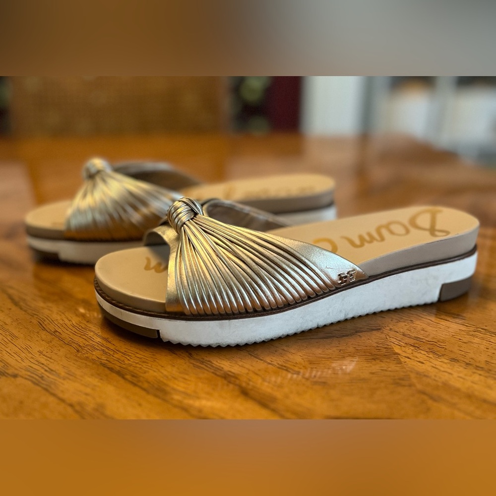 Sam Edelman Womens Size 6 Adriel Metallic Gold Knotted Platform Sandal Slides